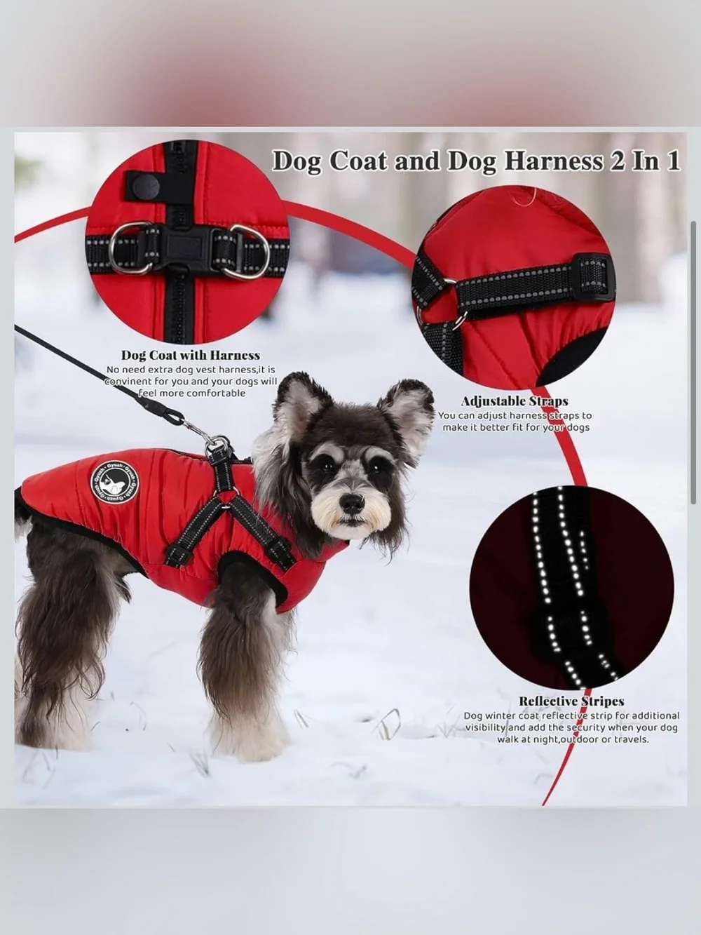 Gyuzh Dog Coat with Harness Puppy Coats Small Dog Harness Jacket Winter Waterpro